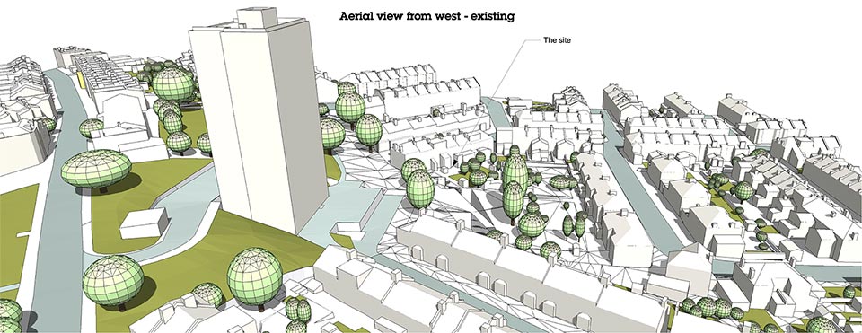 Aerial view from west: proposed