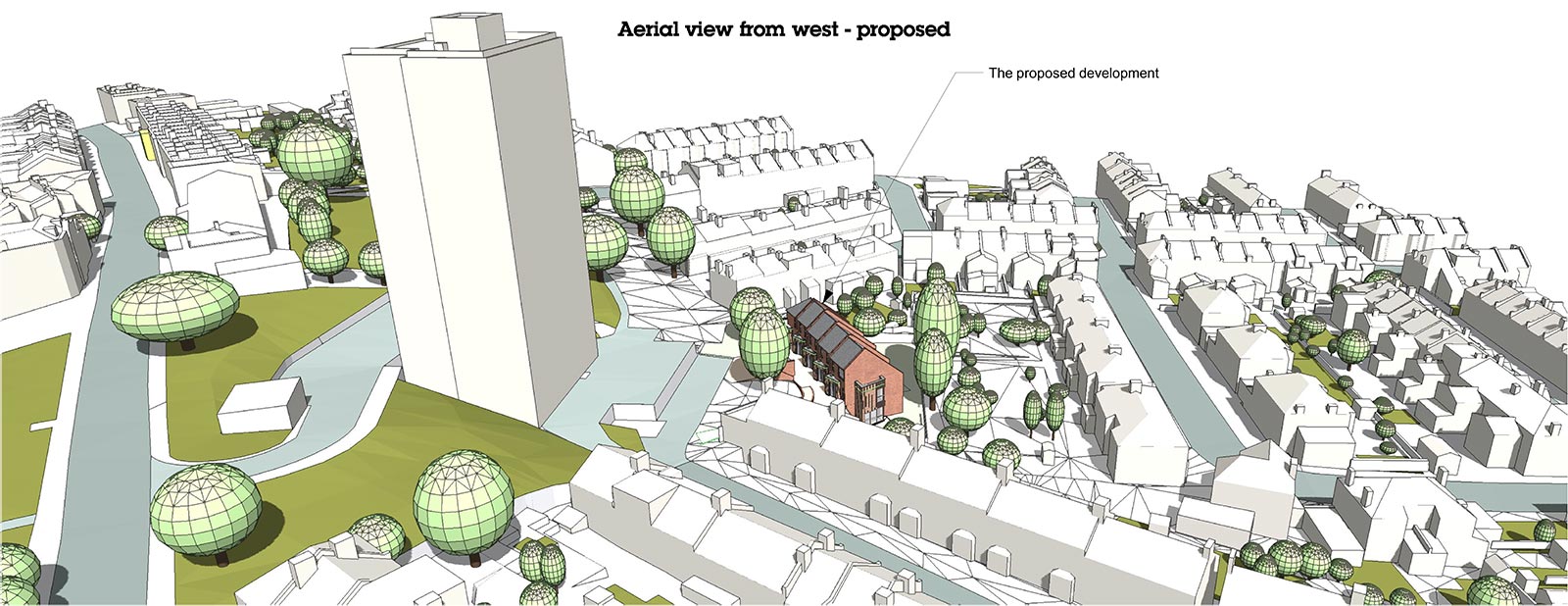 Aerial view from west: proposed
